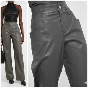 NWT Stouls Lamb Leather Cassidy High Rise Wide Leg Pants Lead Gray Sz M